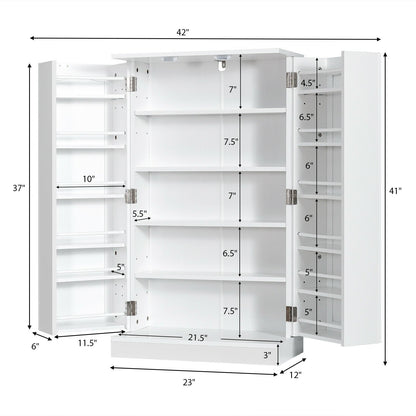17-Tier Freestanding Kitchen Pantry Cabinet with Double Doors and Adjustable Shelves - White