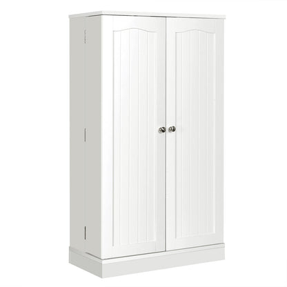 17-Tier Freestanding Kitchen Pantry Cabinet with Double Doors and Adjustable Shelves - White