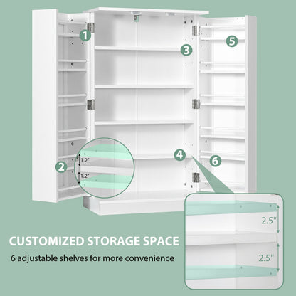 17-Tier Freestanding Kitchen Pantry Cabinet with Double Doors and Adjustable Shelves - White