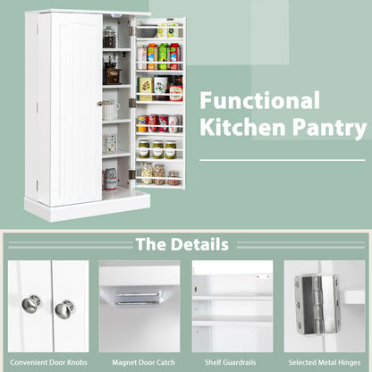 17-Tier Freestanding Kitchen Pantry Cabinet with Double Doors and Adjustable Shelves - White