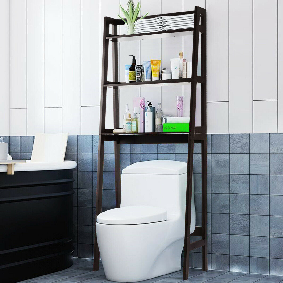 3 Tier Standing Storage Rack Over Toilet with Bottom Shelf