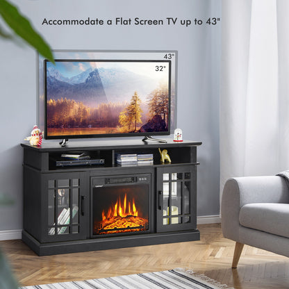 Modern 48 Inch TV Stand with Electric Fireplace and Adjustable Cabinets for TVs Up to 55 Inches - Black
