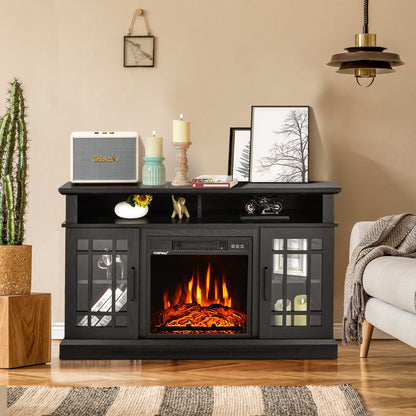 Modern 48 Inch TV Stand with Electric Fireplace and Adjustable Cabinets for TVs Up to 55 Inches - Black