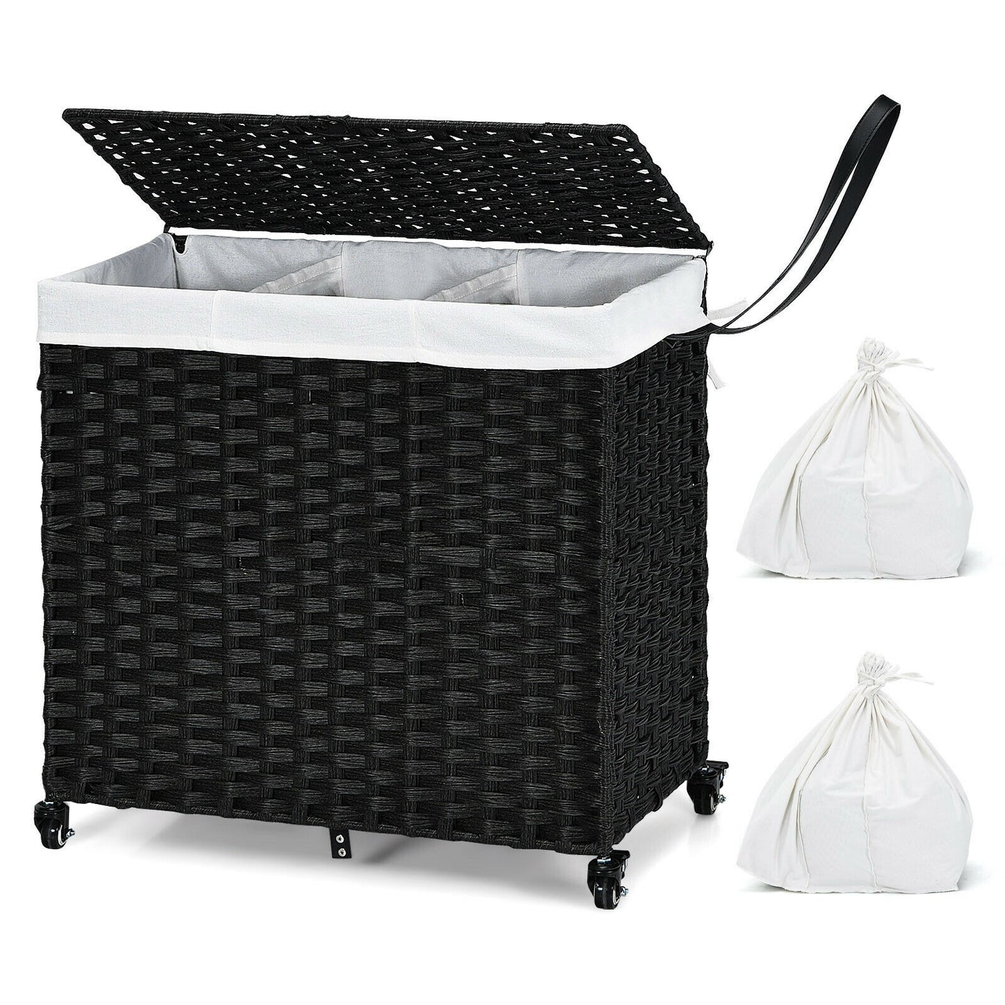 125L Multifunctional Laundry Hamper with Wheels & Detachable Liner Bags