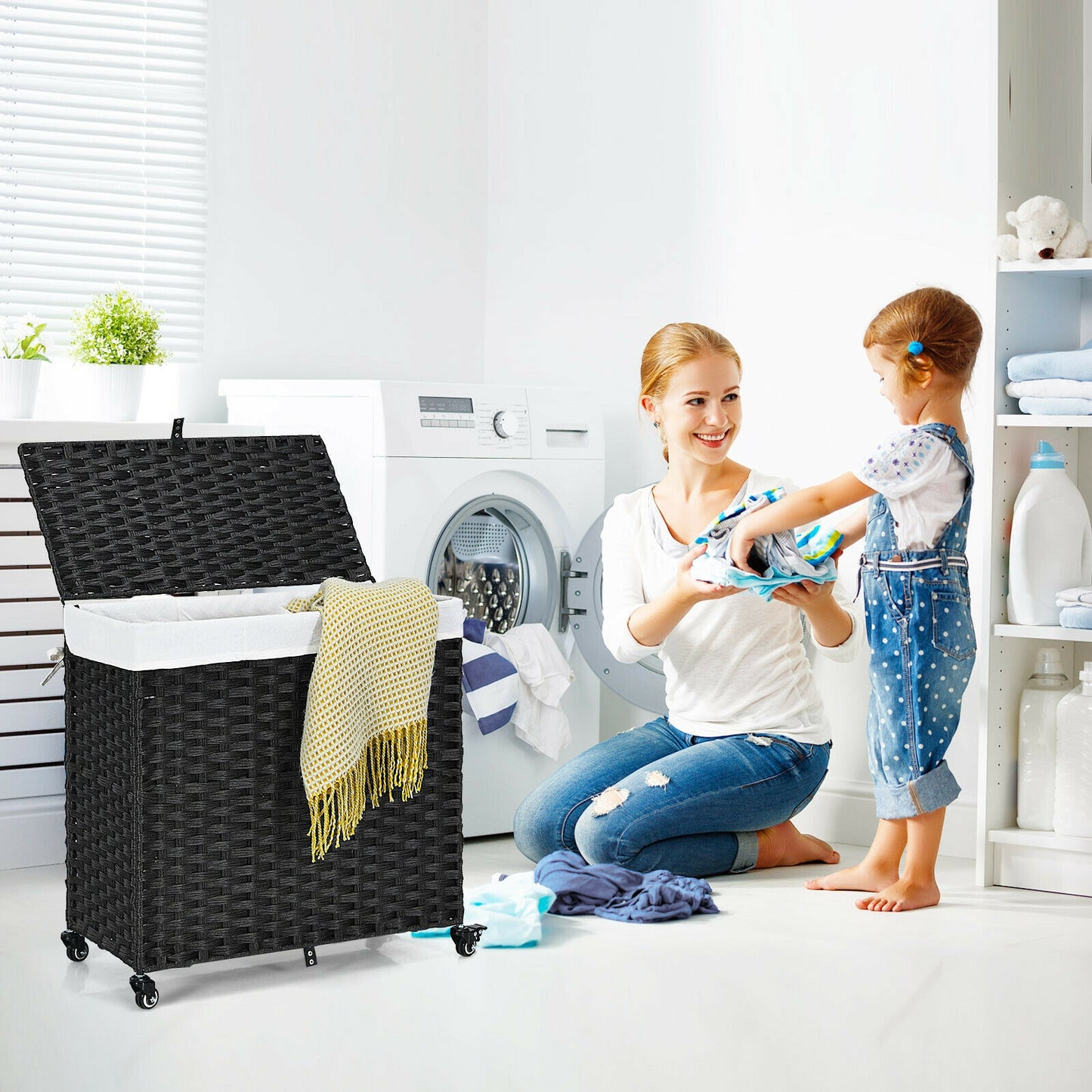 125L Multifunctional Laundry Hamper with Wheels & Detachable Liner Bags
