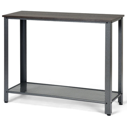 Wood Console Sofa Table with Metal Frame and Storage Shelf - Silver
