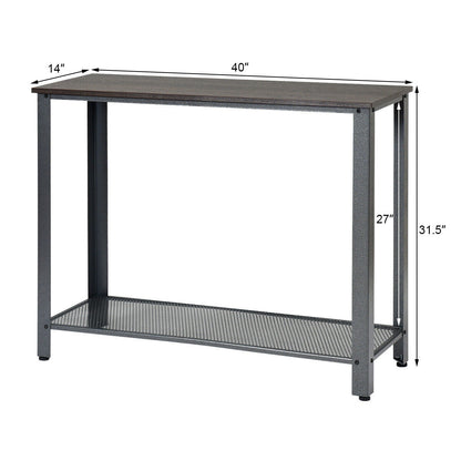 Wood Console Sofa Table with Metal Frame and Storage Shelf - Silver