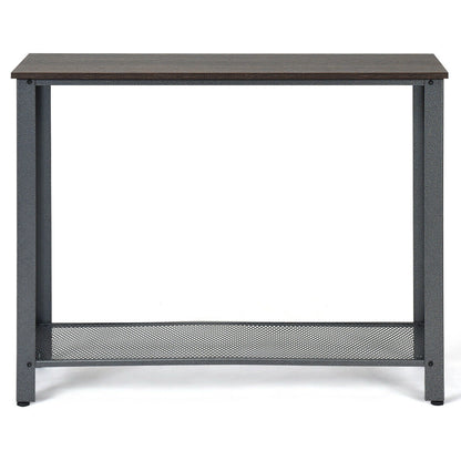 Wood Console Sofa Table with Metal Frame and Storage Shelf - Silver