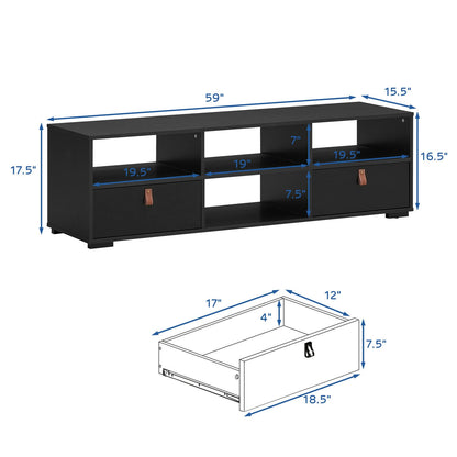 Wood TV Console with Drawers and Open Shelves for 60 Inch TVs in Black