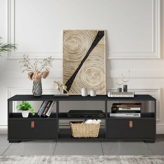 Wood TV Console with Drawers and Open Shelves for 60 Inch TVs in Black