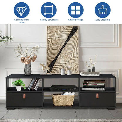 Wood TV Console with Drawers and Open Shelves for 60 Inch TVs in Black