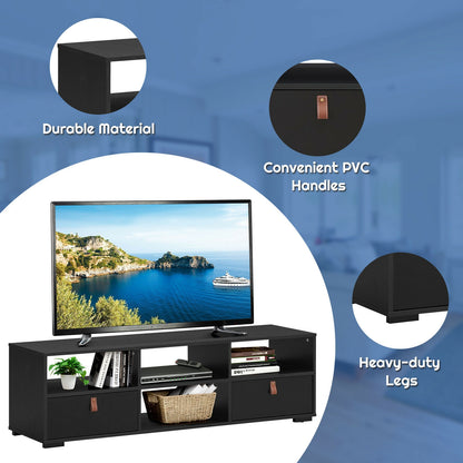 Wood TV Console with Drawers and Open Shelves for 60 Inch TVs in Black