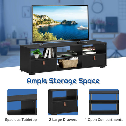 Wood TV Console with Drawers and Open Shelves for 60 Inch TVs in Black