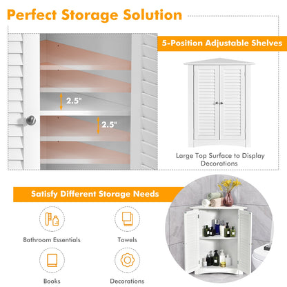 Corner Storage Cabinet with Shutter Doors - Freestanding Bathroom Organizer