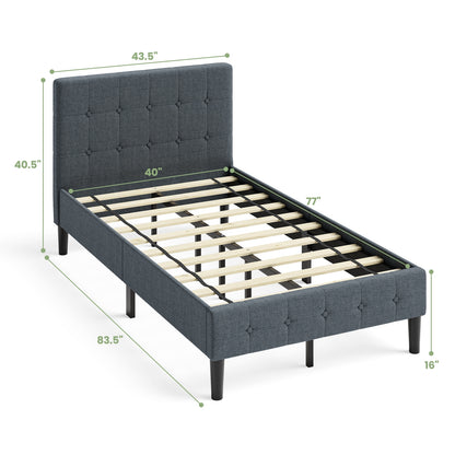Elegant Twin Platform Bed with Button-Tufted Headboard in Grey