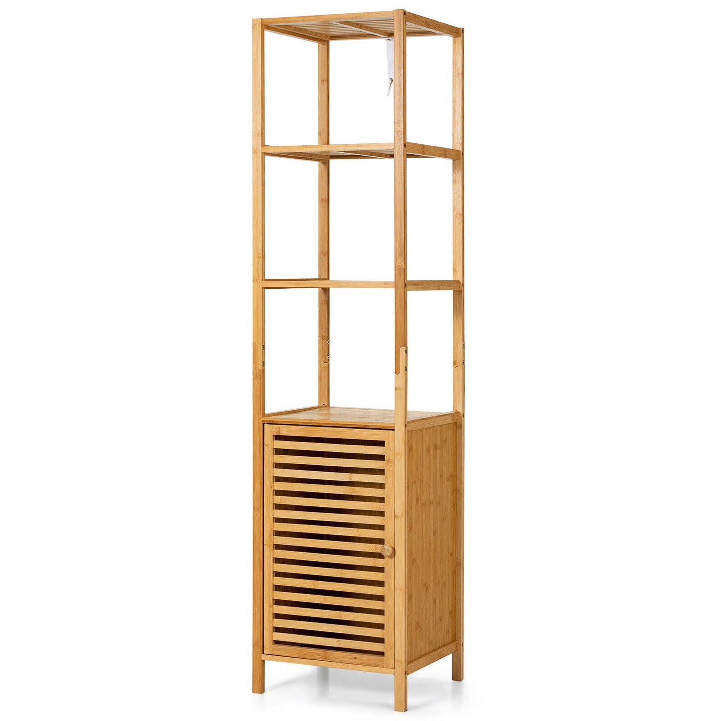 4 Tier Bamboo Floor Cabinet with Shutter Doors and Anti-Tip Feature