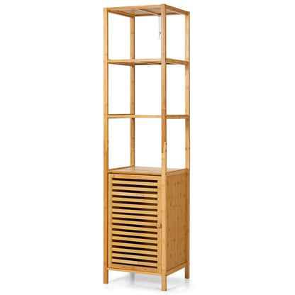 4 Tier Bamboo Floor Cabinet with Shutter Doors and Anti-Tip Feature