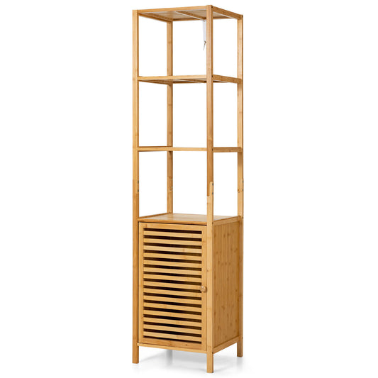 4 Tier Bamboo Floor Cabinet with Shutter Doors and Anti-Tip Feature