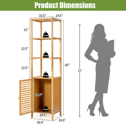 4 Tier Bamboo Floor Cabinet with Shutter Doors and Anti-Tip Feature