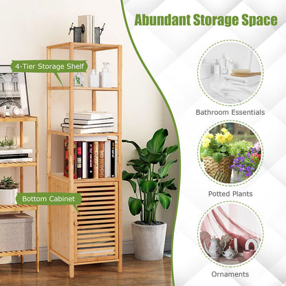 4 Tier Bamboo Floor Cabinet with Shutter Doors and Anti-Tip Feature