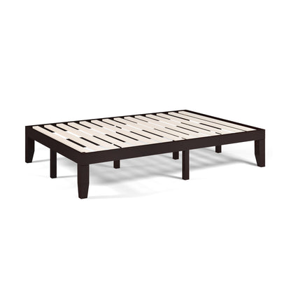 Modern 14 Inch Full Size Wood Platform Bed Frame with Wood Slat Support - Brown
