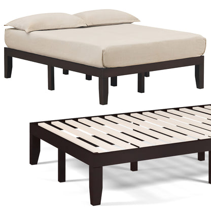 Modern 14 Inch Full Size Wood Platform Bed Frame with Wood Slat Support - Brown