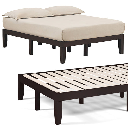 Modern 14 Inch Full Size Wood Platform Bed Frame with Wood Slat Support - Brown