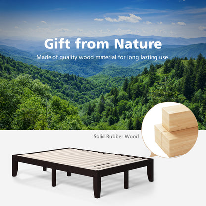 Modern 14 Inch Full Size Wood Platform Bed Frame with Wood Slat Support - Brown