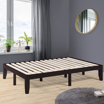 Modern 14 Inch Full Size Wood Platform Bed Frame with Wood Slat Support - Brown