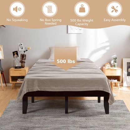 Modern 14 Inch Full Size Wood Platform Bed Frame with Wood Slat Support - Brown