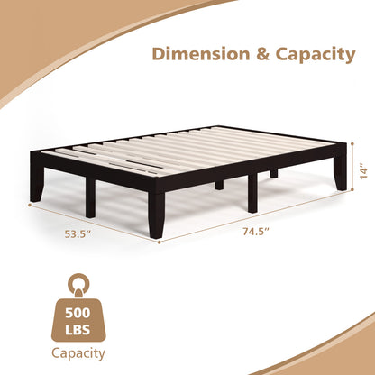 Modern 14 Inch Full Size Wood Platform Bed Frame with Wood Slat Support - Brown
