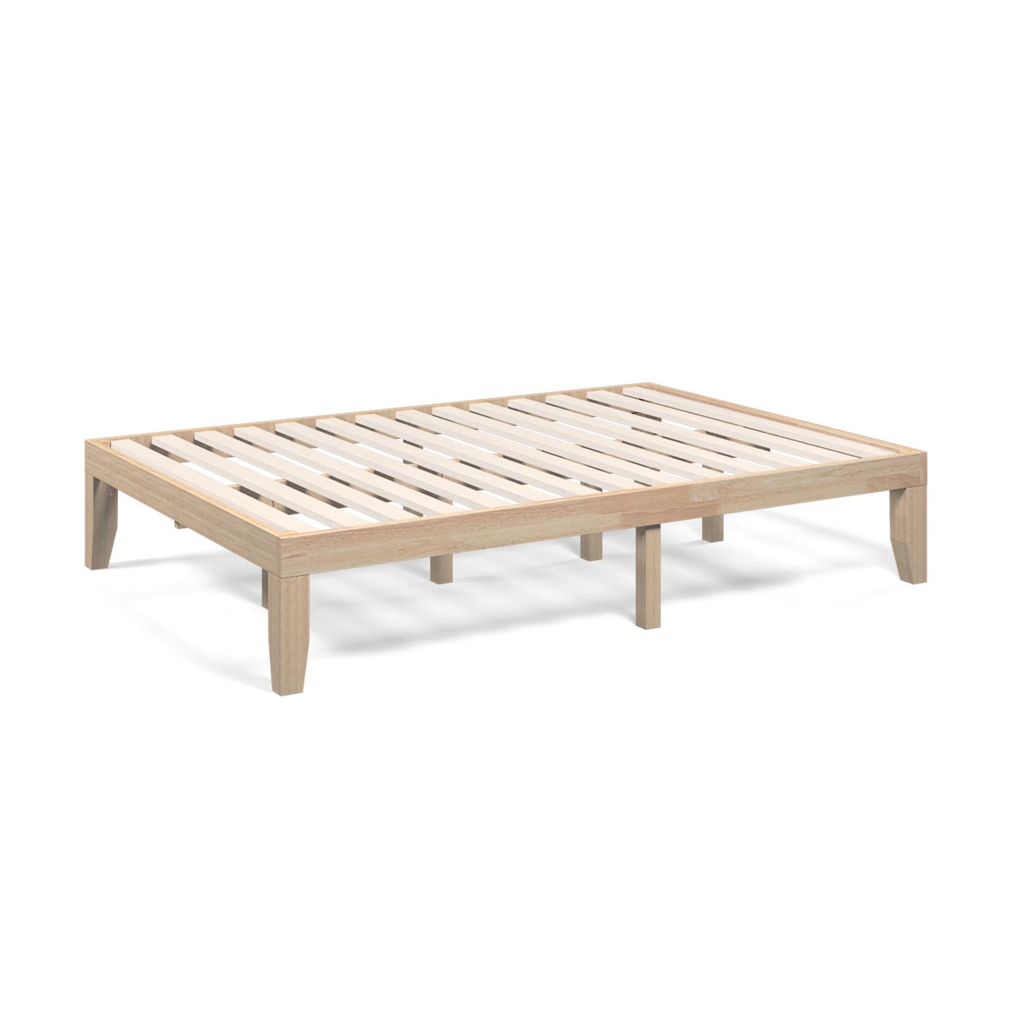 Modern 14 Inch Full Size Wood Platform Bed Frame with Wood Slat Support - Natural