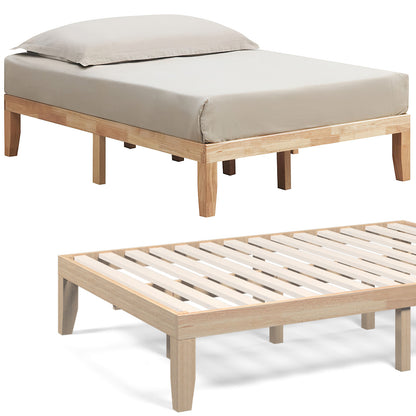 Modern 14 Inch Full Size Wood Platform Bed Frame with Wood Slat Support - Natural