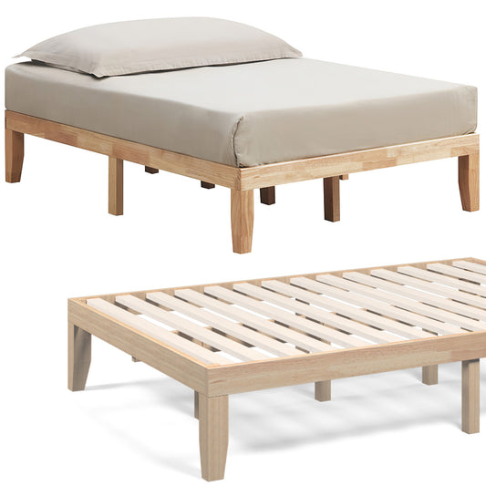 Modern 14 Inch Full Size Wood Platform Bed Frame with Wood Slat Support - Natural