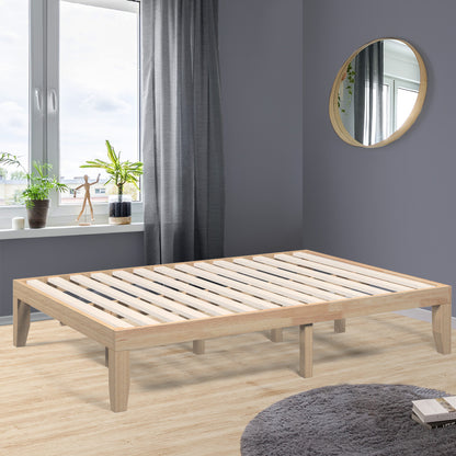 Modern 14 Inch Full Size Wood Platform Bed Frame with Wood Slat Support - Natural