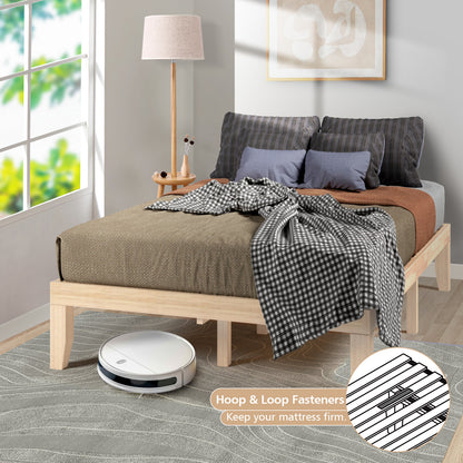 Modern 14 Inch Full Size Wood Platform Bed Frame with Wood Slat Support - Natural