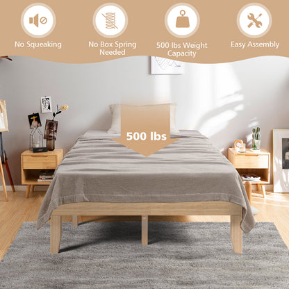 Modern 14 Inch Full Size Wood Platform Bed Frame with Wood Slat Support - Natural