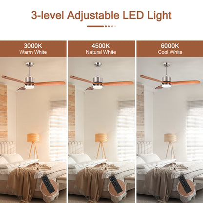 52 Inch Reversible Ceiling Fan with LED Light and 6-Speed Remote Control - Silver
