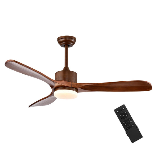 52 Inch Reversible Ceiling Fan with LED Light and 6-Speed Remote Control - Brown