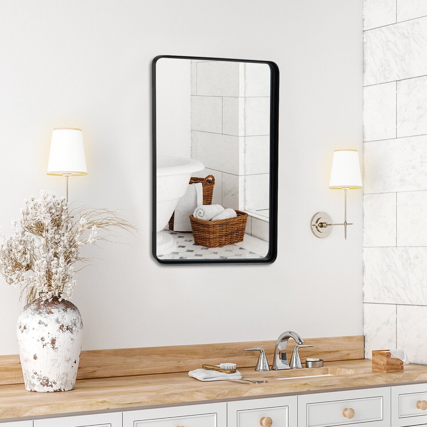 Premium Rectangular Wall-Mounted Mirror with Rust-Resistant Steel Frame - Large