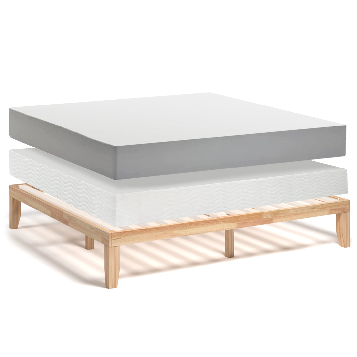 Modern 14 Inch King Size Wood Platform Bed Frame with Wood Slat Support - Natural