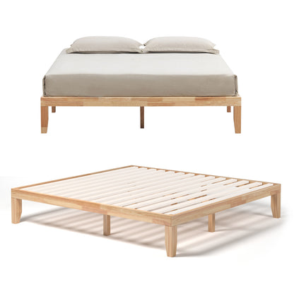 Modern 14 Inch King Size Wood Platform Bed Frame with Wood Slat Support - Natural