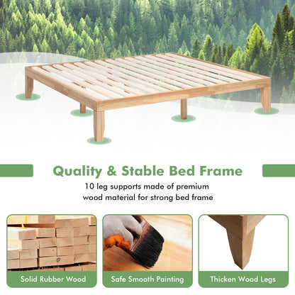 Modern 14 Inch King Size Wood Platform Bed Frame with Wood Slat Support - Natural