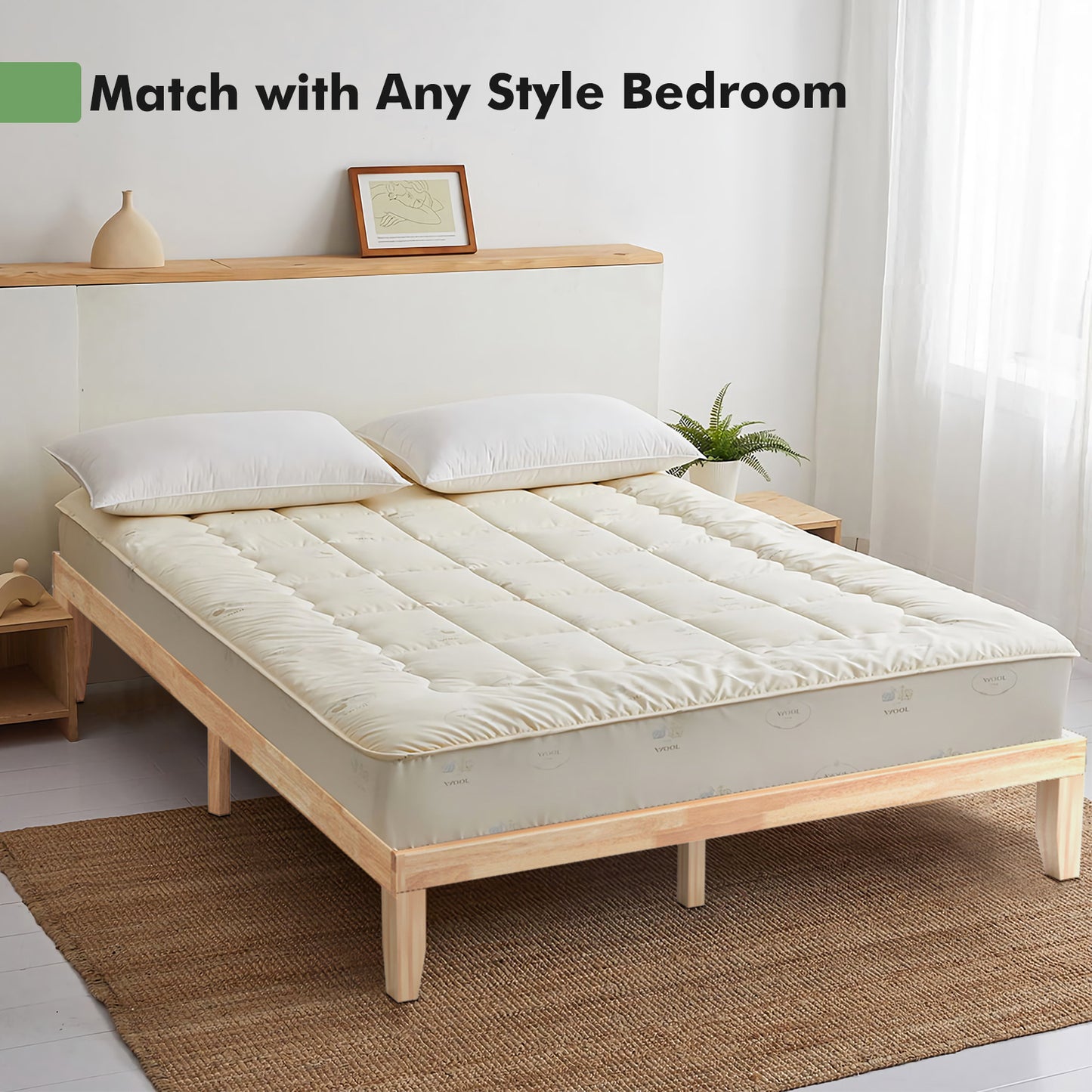 Modern 14 Inch King Size Wood Platform Bed Frame with Wood Slat Support - Natural