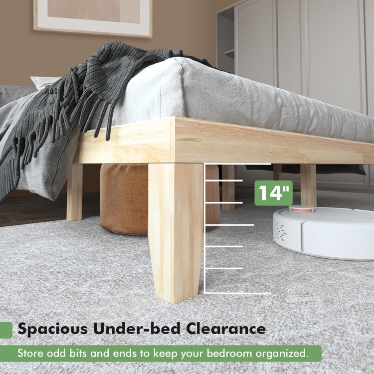 Modern 14 Inch King Size Wood Platform Bed Frame with Wood Slat Support - Natural