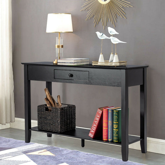 Console Accent Table with Drawer and Lower Shelf for Living Room or Entryway