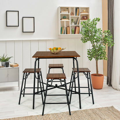 5 Piece Counter Height Bar Table Set with 4 Backless Stools for Kitchen and Dining