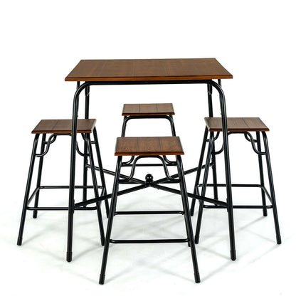 5 Piece Counter Height Bar Table Set with 4 Backless Stools for Kitchen and Dining