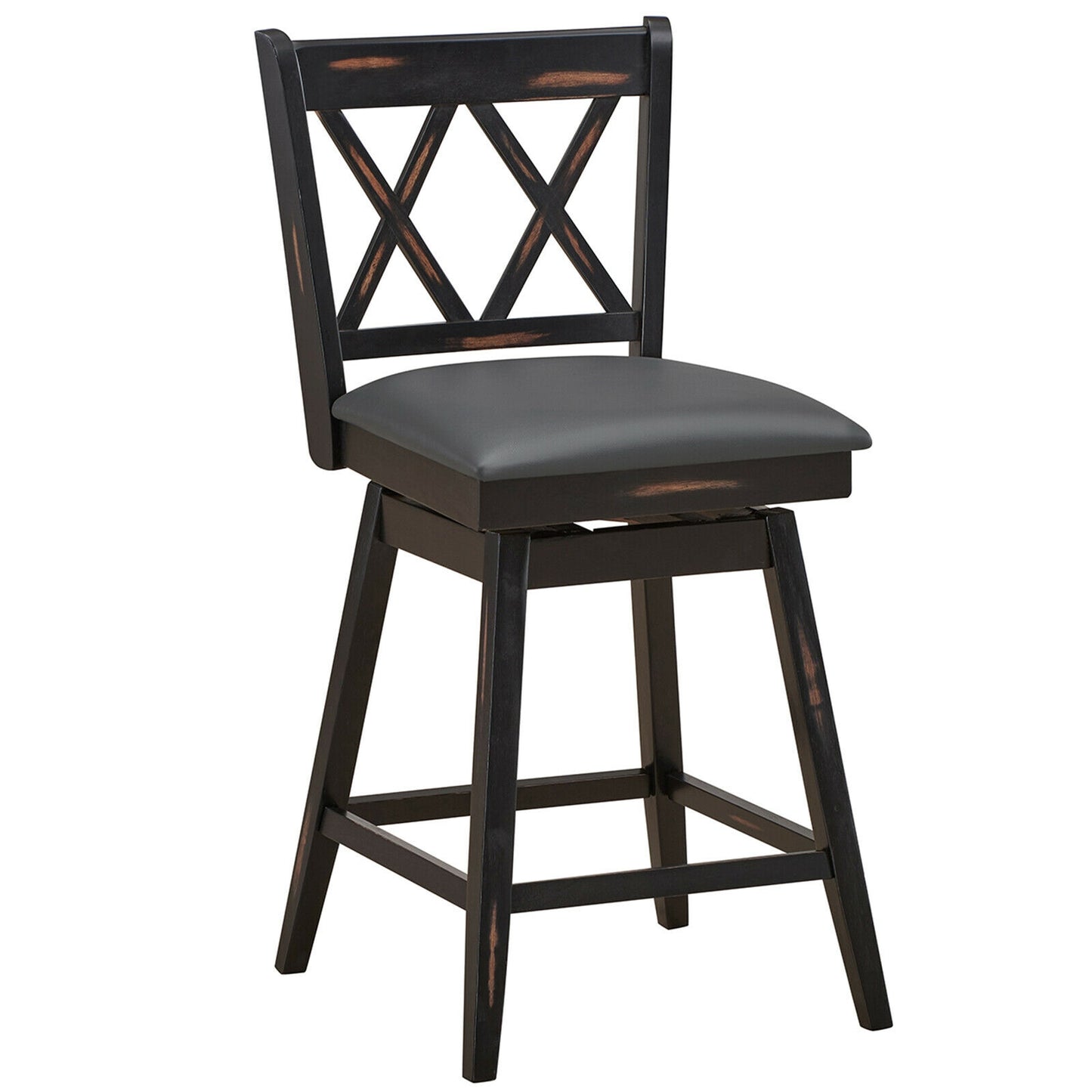 Counter Height Bar Stools Set of 2 with 24 Inch Swivel Seat and Black Rubber Wood Frame
