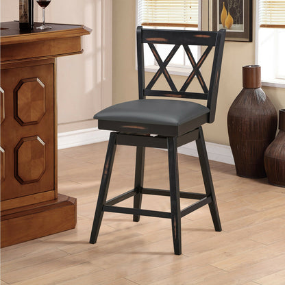 Counter Height Bar Stools Set of 2 with 24 Inch Swivel Seat and Black Rubber Wood Frame